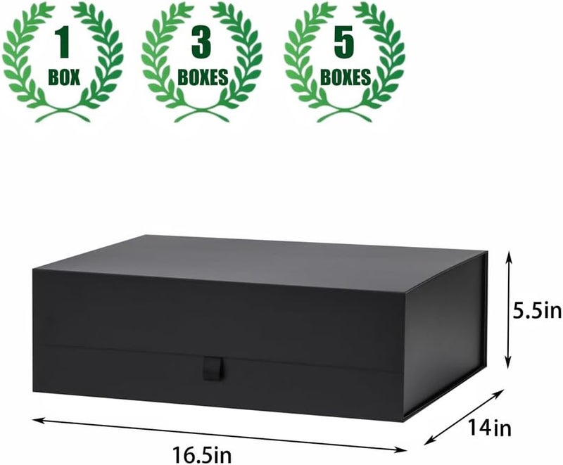 PLINJOY Extra Large Black Gift Box 16.5x14x5.5 Inches,Gift Boxs for Presents with Lid Magnetic Closure Collapsible,Groomsman Proposal Box,Birthday, Christmas,for Clothes and Large Gifts - Image 4